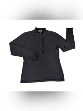 Invisible World Women’s 100% Cashmere Mock Ruffle Neck Cardigan Black Large (M)